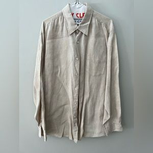 J Crew men’s tan linen dress shirt, size large